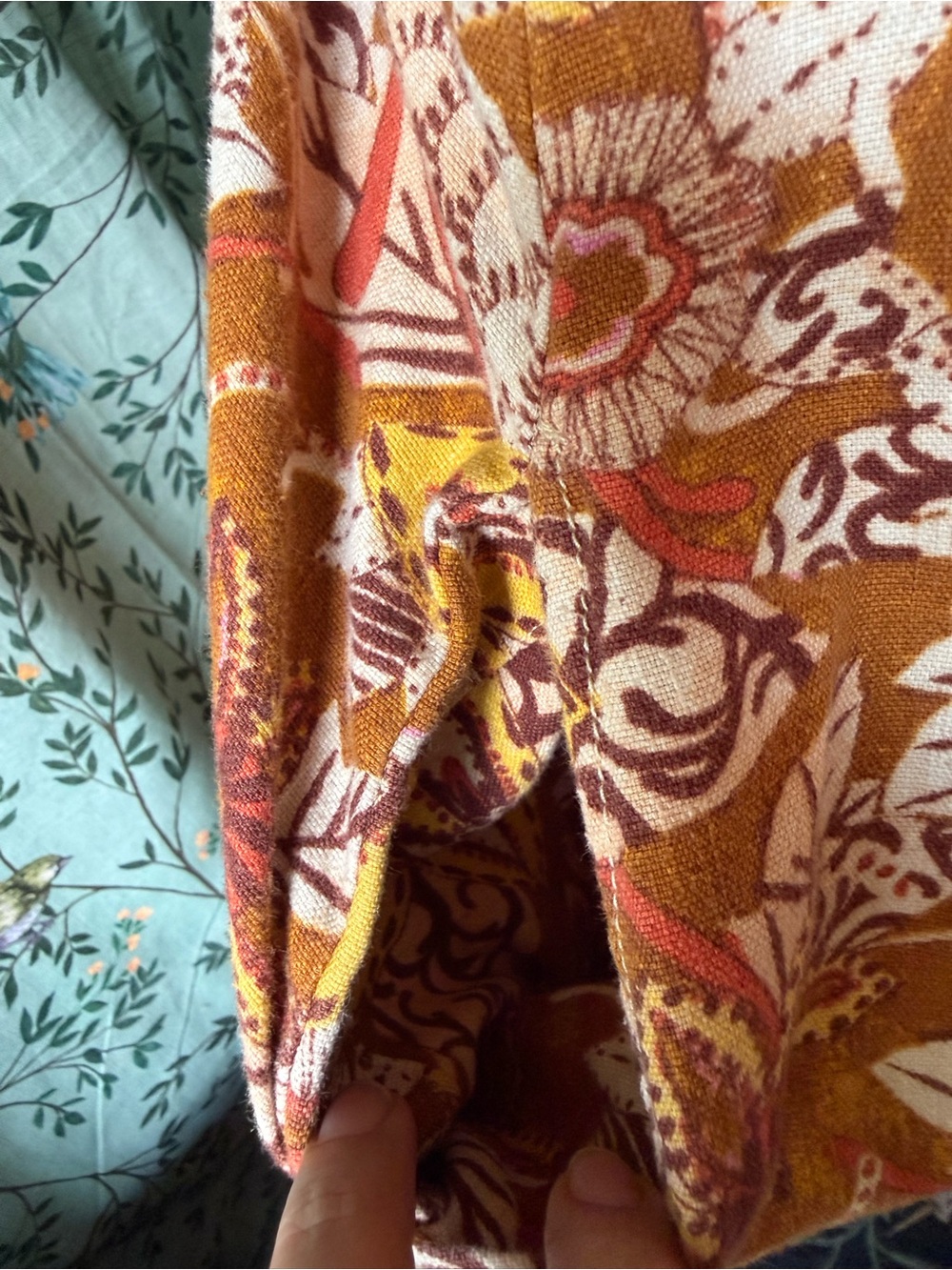 Anthropologie Floral Tiered V-Neck Mini Dress in Rust and Yellow - Picture 5 of 9